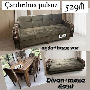 Комплекты диванов и столов: Divan + Masa dəsti Sifarişlə hazırlanır Dəst qiyməti: 529₼ Divan: 2.10 — 1