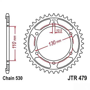 aparat za nitne: Zadnji lančanik JTR 479 za motocikle – kompatibilan sa lancem 530 — 3