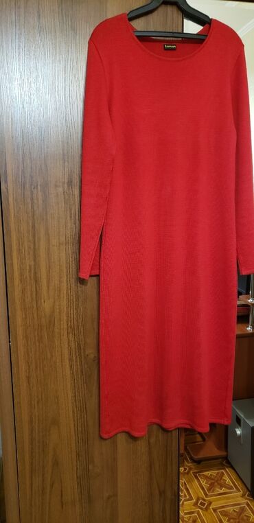 красное платье: Повседневное платье, Осень-весна, Длинная модель, Прямое, 4XL (EU 48)