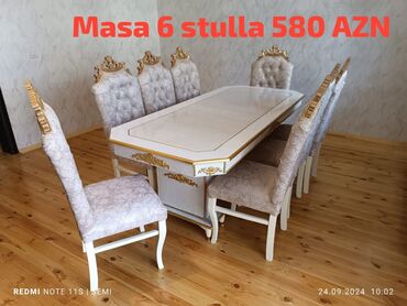 Masa və oturacaq dəstləri: Qonaq otağı üçün, Yeni, Açılmayan, Dördbucaq masa, 6 stul — 4
