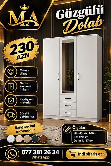 dolab modelləri: Yeni, 3 qapılı, Siyirməli, Açılan, Düz dolab — 1