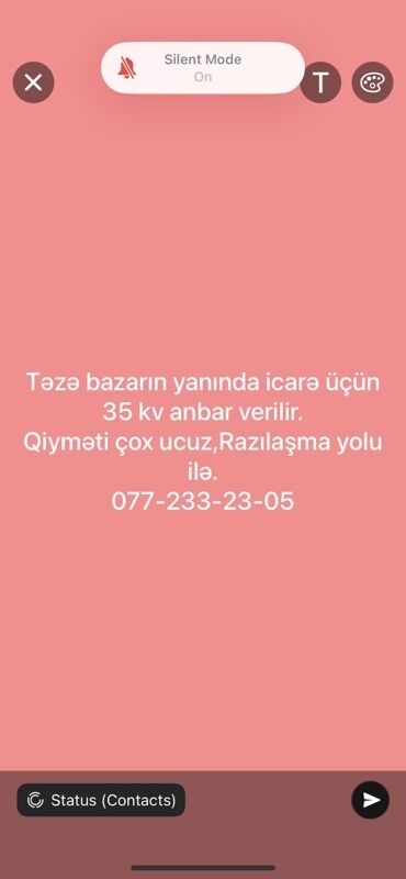 18 yaş altı iş: Təzə bazarın yaxınlığında yerləşən 35 kvadratmetr sahəsi olan anbar