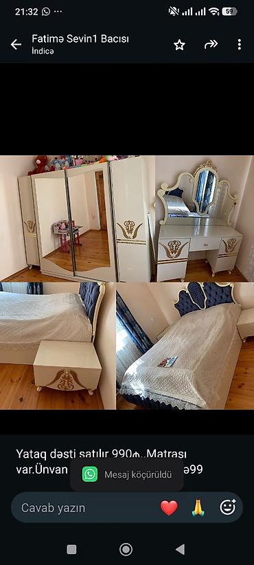 Yataq dəsti satılır 990₼. Matrası var.Ünvan Qarayev. 2273. Fatimə99