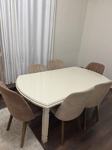 işlenmiş masalar: Qonaq otağı üçün, İşlənmiş, Açılan, Oval masa, 6 stul — 4