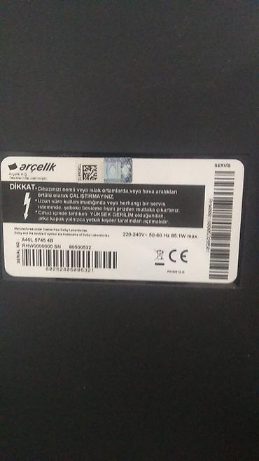 Televizorlar: Arçelik LED televizor Model: A40L 5745 4B (etiketdə göstərilir) Ekran — 4