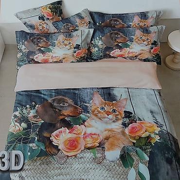 Posteljina: Troslojni set posteljine sa 3D motivima kućnih ljubimaca Posteljine — 3