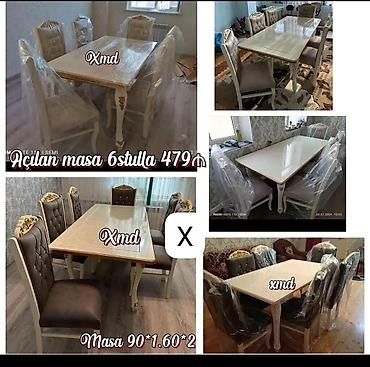 Açılan yemək masası dəsti – 6 stulludur. - Masa ölçüsü: 90 × 160 × 2
