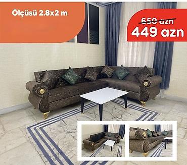 Künc divan dəsti - Ölçü: 2.8 x 2 m - Rəng: tünd qəhvəyi, qızılı dekor