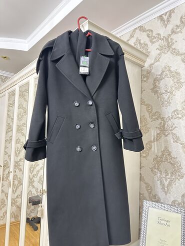 длинное черное платье с разрезом: Пальто, Классика, Осень-весна, Кашемир, Длинная модель, С поясом, L (EU 40)