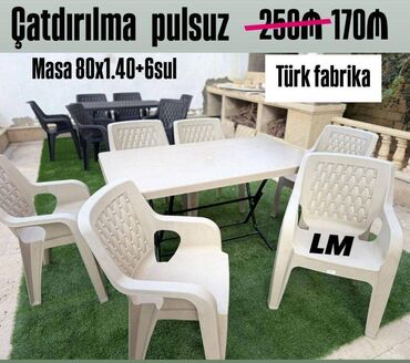 Комплекты столов и стульев: Yeni Plastik masa + 6 stul dəsti📌 Türk istehsalı 📌 Qiymət: 170₼