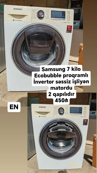 eurolux paltaryuyan qiymetleri: Paltaryuyan maşın Samsung, 7 kq, İşlənmiş, Avtomat, Kredit yoxdur, Ünvandan götürmə, Ödənişli çatdırılma