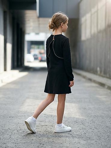 baletkalar: Qız uşaqları üçün qara rəngli uzunqollu paltar - Model: sadə, düz — 1