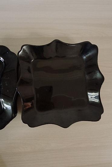 dish sets: Набор квадратных тарелок из чёрного стекла небьющееся стекло в наборе — 2