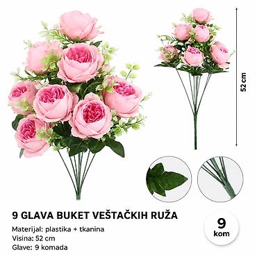 KMT 9 roze 711090 – buket veštačkih ruža Opis: - Dekorativni buket sa