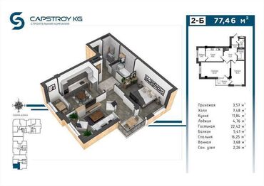 Продажа квартир: 2 комнаты, 77 м², Элитка, 4 этаж, ПСО (под самоотделку)