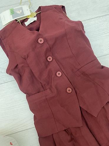lining s: Костюм женский из льна/льняной смеси в бордовом цвете. ❤️ Новый — 4