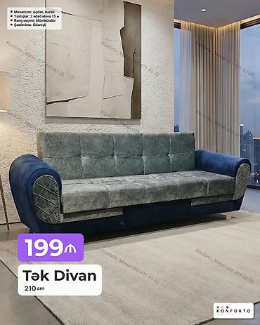 Divanlar: Tək Divan – 210 sm - Mexanizm: Açılan, bazalı (yataq funksiyalı, alt — 1