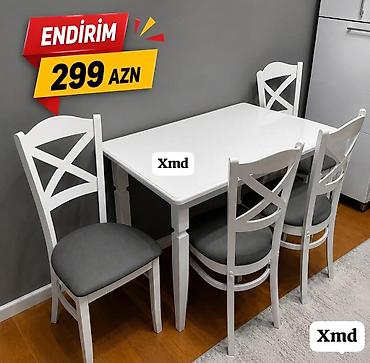 kreditle stol stul: Ağ rəngdə yemək dəsti – 1 masa + 4 stul - Klassik dizayn: X formalı — 1