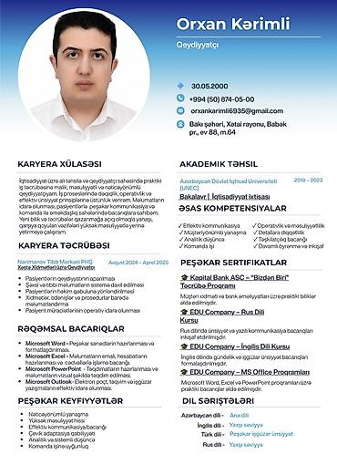 Qeydiyyatçı, kompüter operatoru və çağrı mərkəzi operatoru üzrə iş
