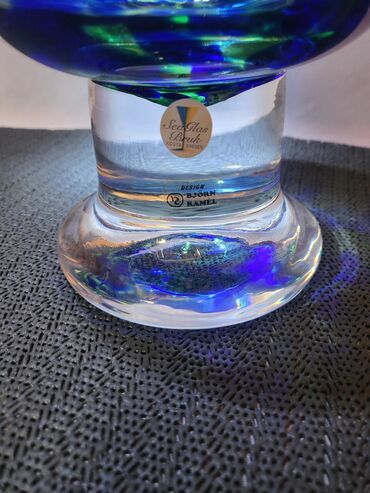 Ostali antikviteti: Svecnjak rucni rad tkz morsko staklo Bjorna Ramela Svedska iz 70ih — 8