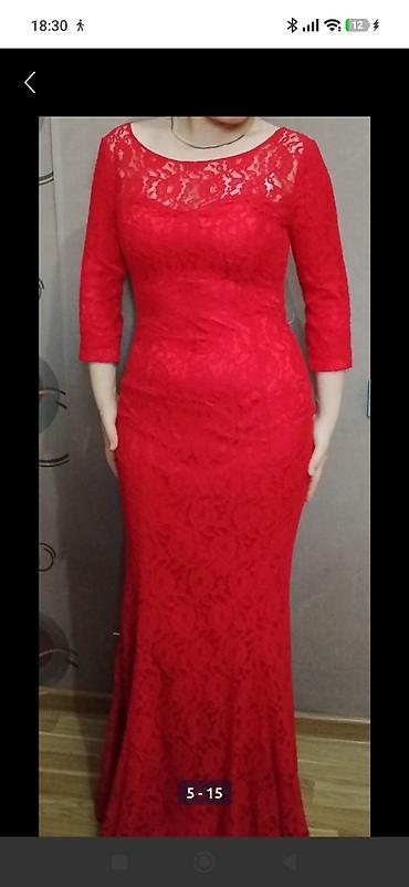 Qırmızı krujeva axşam geyimi - Model: Uzun, balıq kəsimli siluet, alt