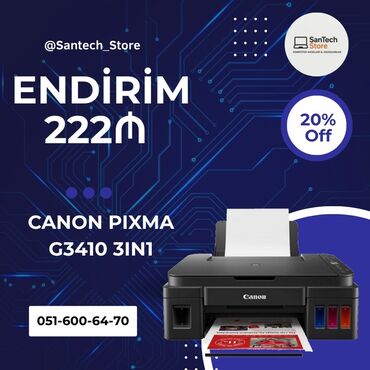 lazer printer: Canon PIXMA G3410 3in1 - Funksiya: printer, skaner, kopirayter (3-ü