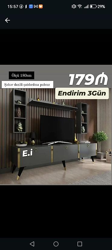 taxt altlığı: TV stendi və asma rəflər dəsti - Ölçü: 180 sm - Rəng: tünd boz — 1