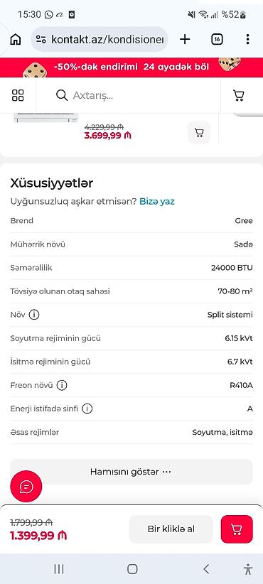kondisioner gree: Gree split kondisioner – 24000 BTU - Brend: Gree - Növ: Split sistem — 3