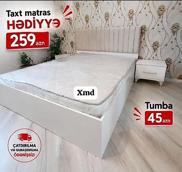 demir krafat: Ağ rəngdə müasir yataq dəsti. - Taxt: sadə və zərif dizayn, yumşaq — 1