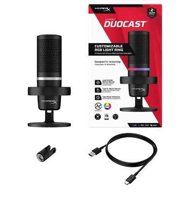 калонка с микрофоном: Микрофон игровой настольный, черный Описание HyperX DuoCast RGB