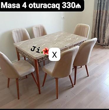 Masa və 4 ədəd oturacaq dəsti – 330₼ - Dördkünc yemək masası, mərmər