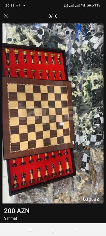 Şahmatlar: Şahmat.yenidir.boyuk olcudúdur. qiymətlər ferqlidir. 300 manata qədər — 3
