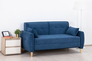 Полки, стеллажи, этажерки: Прямой диван, цвет - Синий, В рассрочку, Новый