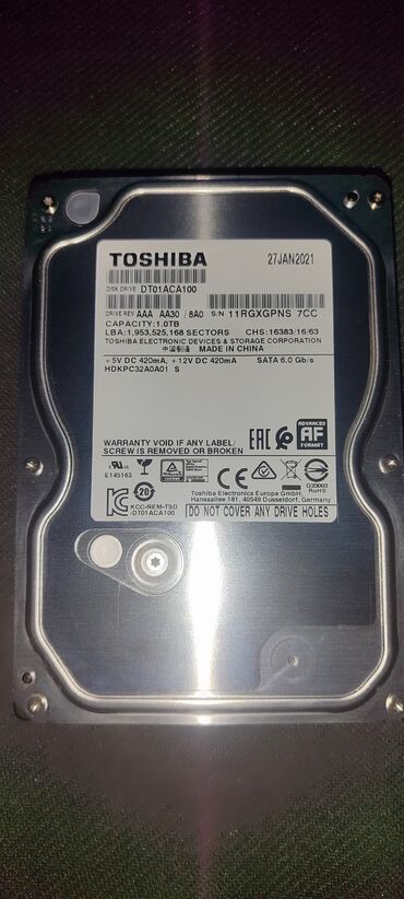 Жесткие диски, переносные винчестеры: Накопитель, Б/у, Toshiba, HDD, 1 ТБ, 3.5", Для ПК