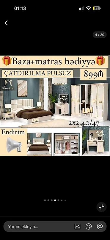 dolab ucuz: Yataq otağı dəsti • Komplekt: geniş çarpayı (baza + matras hədiyyə) — 1