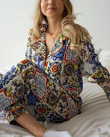 Пижамы: Пижама, Сатин, Турция, В полоску, XS, S, M — 6