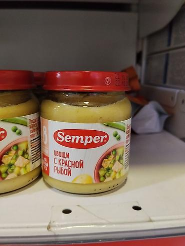 нания: Пюре Semper «Овощи с красной рыбой», стеклянная банка с красной — 1