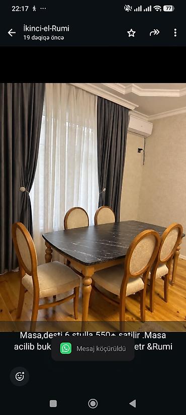 Masa,desti 6 stulla 550₼ satilir .Masa acilib bukulur .Unvan Nesimi lalafo.az -da Masa,desti 6 stulla 550₼ satilir .Masa acilib bukulur .Unvan Nesimi