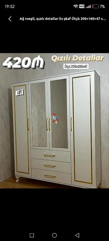 Ağ rəngdə paltar şkafları Model 1: - Ölçü: 200×160×47 sm - Dizayn: ağ lalafo.az -da Ağ rəngdə paltar şkafları Model 1: - Ölçü: 200×160×47 sm - Dizayn: ağ