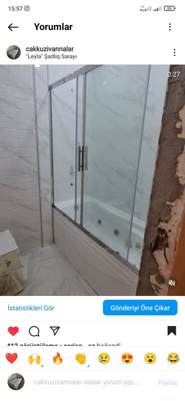 Duş kabinaları, arakəsmələr: Yeni Üstü açıq kabina, Künc üçün, Pulsuz çatdırılma — 12