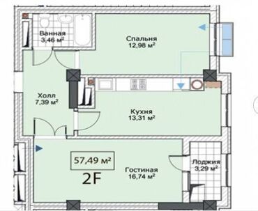 квартира тунгуч сниму: 2 комнаты, 58 м², Элитка, 2 этаж, ПСО (под самоотделку)