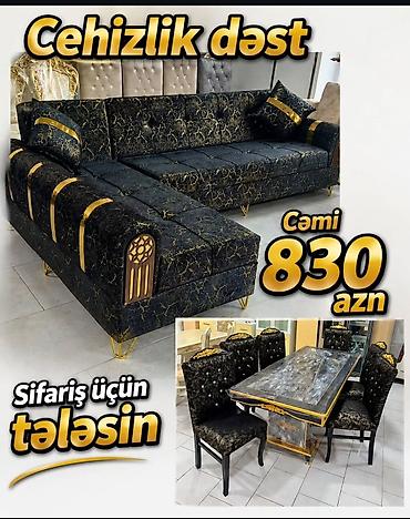 Cehizlik dəst – zərif qızılı detallar və mərmər naxışlı qara üzlük ilə
