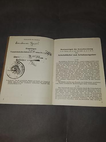 Digər kolleksiyalar: 1931-ci il Veymar Respublikası Orijinal Qadın Əmək Kitabçası — 2