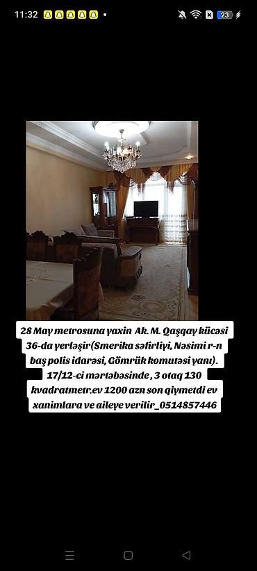Kirayə mənzillər: 28 May metrosuna yaxin Ak. M. Qaşqay kücəsi 36-da yerləşir(Smerika — 1
