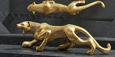 gold shinshilla: Qızılı rəngdə panter fiquru – interyer dekoru - Material: metala — 1