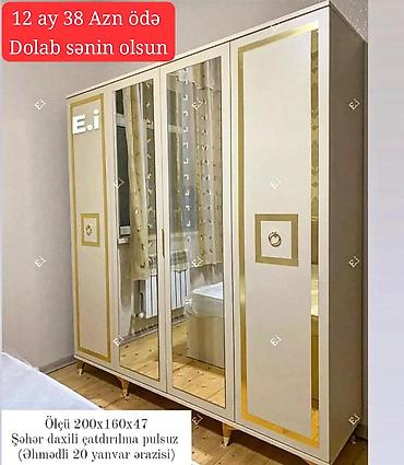kuxna şkaf: Paltar dolabı - Rəng: krem və qızılı dekor - Qapılar: 4 qapı, ortada — 1
