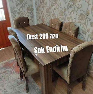 Masa və oturacaq dəstləri: Qonaq otağı üçün, Yeni, Açılmayan, Dördbucaq masa, 6 stul — 14