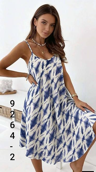 Haljine: Letnja haljina na tanke bretele - Kroj: lepršava A-linija, midi — 7