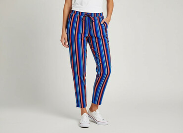 spodnie w paski pull and bear: Papaya, Spodnie materiałowe damskie, rozmiar S