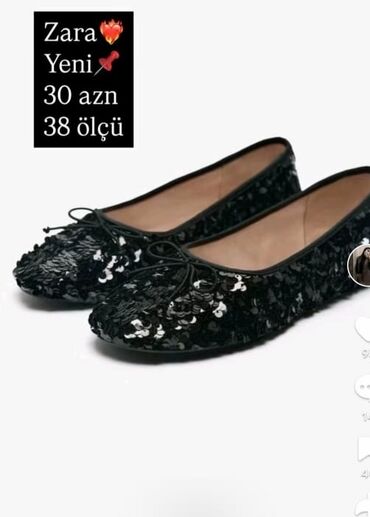 Балетки, Zara, Размер: 38, цвет - Черный, Б/у